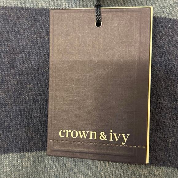 Crown & Ivy NWT Cotton Cashmere Blend Blue Rugby Striped Lightweight Sweater XL - Picture 13 of 14
